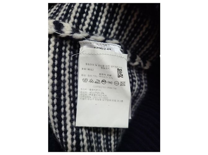 Moncler Maglia a girocollo a righe con logo patch Navy - vista 5