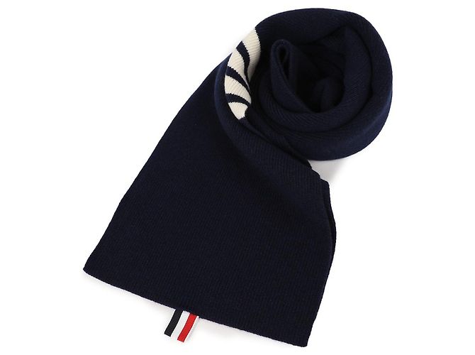 Sciarpa Thom Browne Cashmere Rib 4-Bar Navy - vista 3