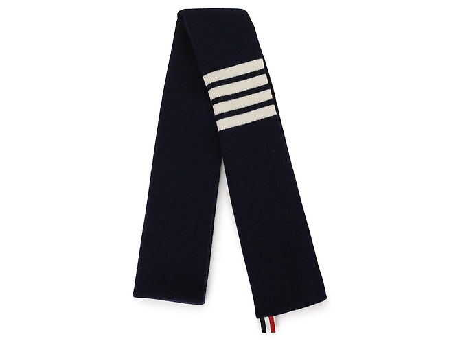 Sciarpa Thom Browne Cashmere Rib 4-Bar Navy - vista 4