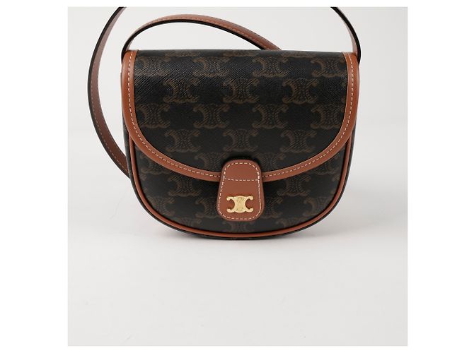 Céline Borsa a tracolla Mini Triomphe in tela Tan - vista 2