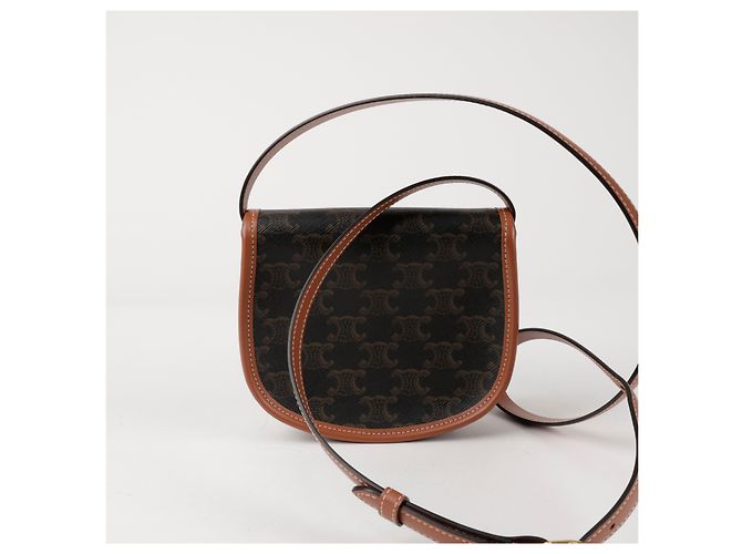 Céline Borsa a tracolla Mini Triomphe in tela Tan - vista 3