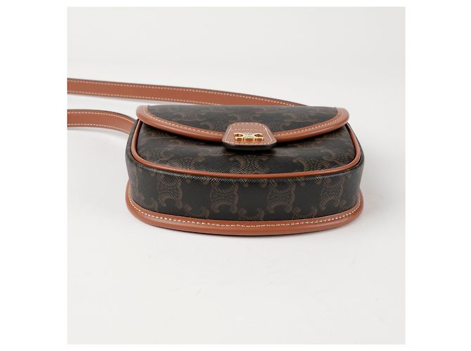 Céline Borsa a tracolla Mini Triomphe in tela Tan - vista 5