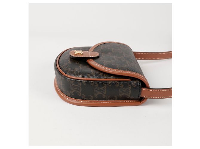 Céline Borsa a tracolla Mini Triomphe in tela Tan - vista 6
