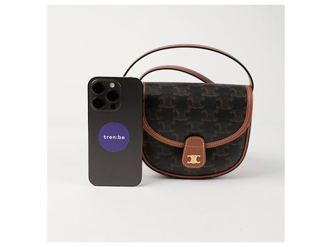 Céline Borsa a tracolla Mini Triomphe in tela Tan - vista 7