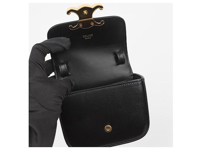 Céline Mini Claude in vitello lucido nero - vista 8
