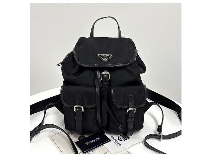 Prada Mochila de nailon con logotipo triangular Small Black - vista 2