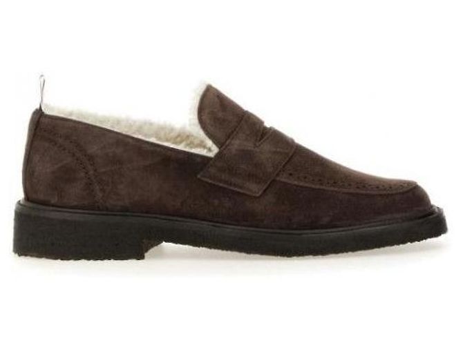 Thom Browne Mocassini Penny in camoscio Signature RWB - vista 4