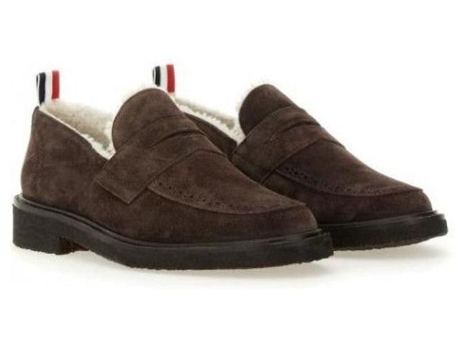 Thom Browne Mocassini Penny in camoscio Signature RWB - vista 6