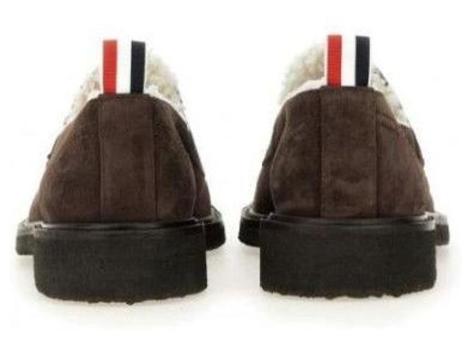 Thom Browne Mocassini Penny in camoscio Signature RWB - vista 7