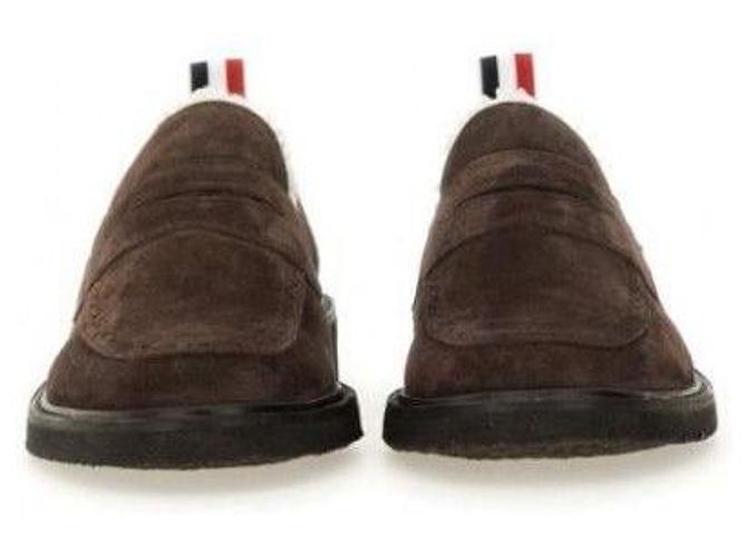 Thom Browne Mocassini Penny in camoscio Signature RWB - vista 8