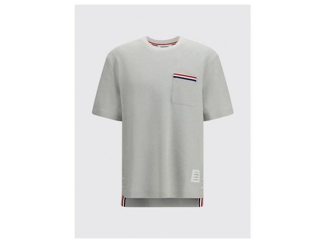 Thom Browne RWB besticktes T-Shirt aus strukturiertem Baumwoll-Leinen Hellgrau - Ansicht 5
