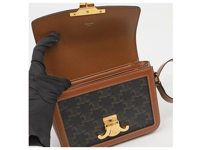 Céline Tin Triope Canvas Schultertasche Tan - Ansicht 10