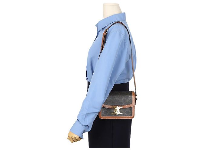 Céline Tin Triope Canvas Schultertasche Tan - Ansicht 13