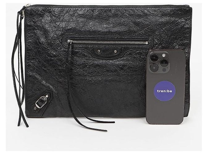Balenciaga Pochette Classic Motor en cuir noir - vue 6