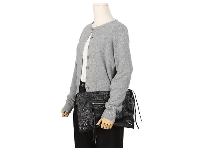 Balenciaga Pochette Classic Motor en cuir noir - vue 7