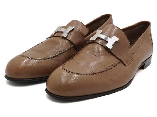 Hermès Mocassini in pelle marrone con logo da uomo - vista 3