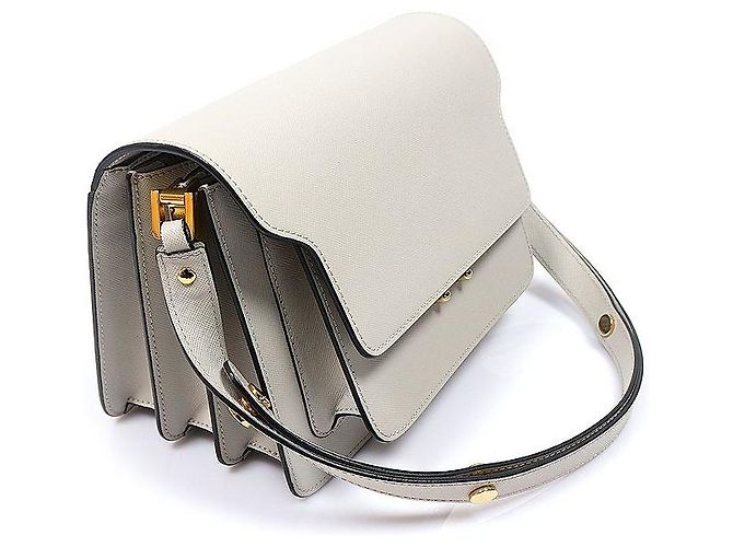 Marni Borsa a tracolla Trunk Medium in Saffiano Grigio - vista 3