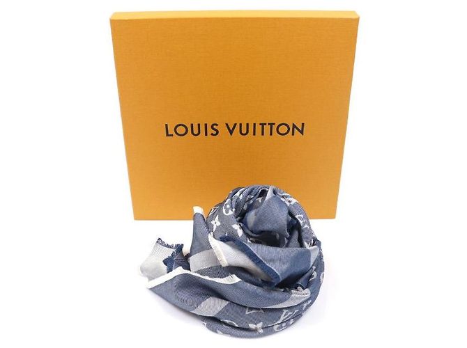 Louis Vuitton Schal aus Seide und Wolle in Dunkelblau Monogram Denim - Ansicht 2