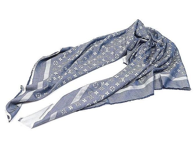 Louis Vuitton Schal aus Seide und Wolle in Dunkelblau Monogram Denim - Ansicht 3
