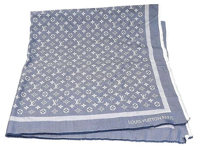 Louis Vuitton Schal aus Seide und Wolle in Dunkelblau Monogram Denim - Ansicht 4