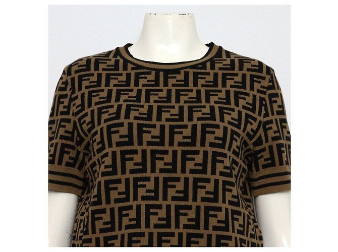 Fendi Klassischer Kurzarm-Strickpullover für Damen aus Wollmischung in Braun mit FF-Logo - vista 2