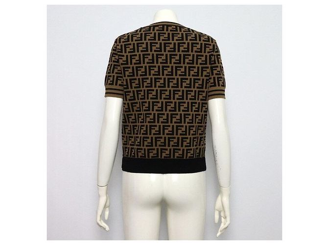 Fendi Klassischer Kurzarm-Strickpullover für Damen aus Wollmischung in Braun mit FF-Logo - vista 4