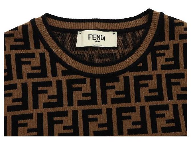 Fendi Klassischer Kurzarm-Strickpullover für Damen aus Wollmischung in Braun mit FF-Logo - vista 5