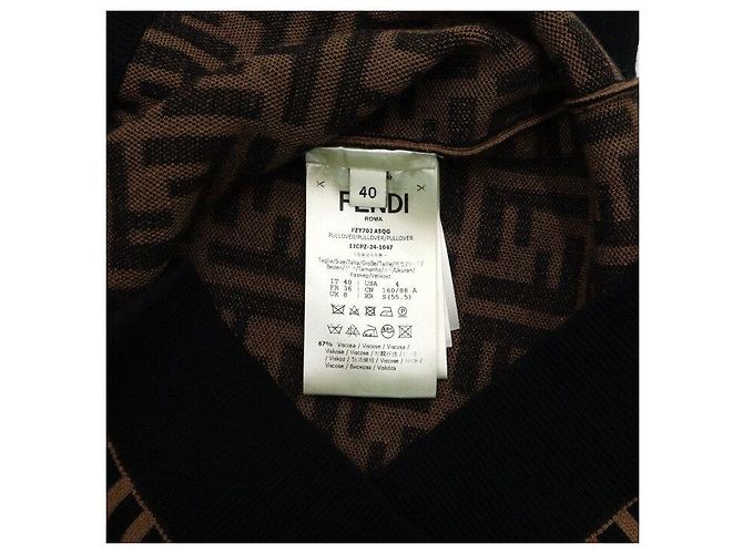 Fendi Klassischer Kurzarm-Strickpullover für Damen aus Wollmischung in Braun mit FF-Logo - vista 7