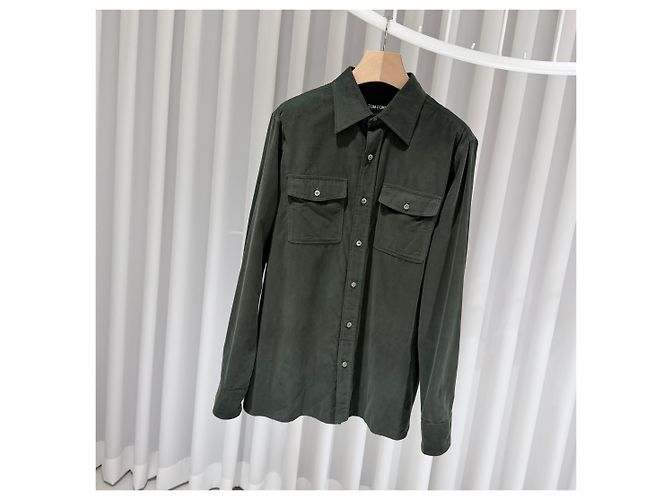 Tom Ford Camisa de algodão com colarinho e bolso Khaki - vista 2