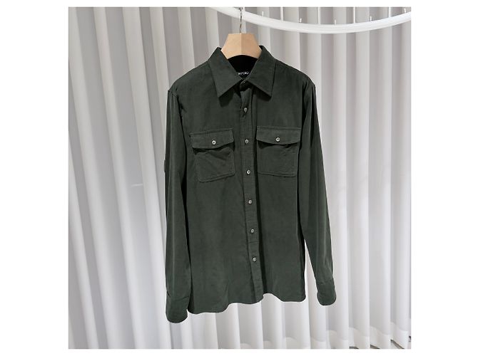 Tom Ford Camisa de algodão com colarinho e bolso Khaki - vista 3