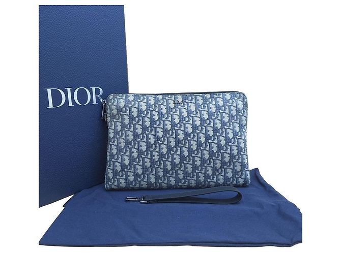 Dior Pochette piatta Oblique Jacquard con tracolla Blu - vista 10