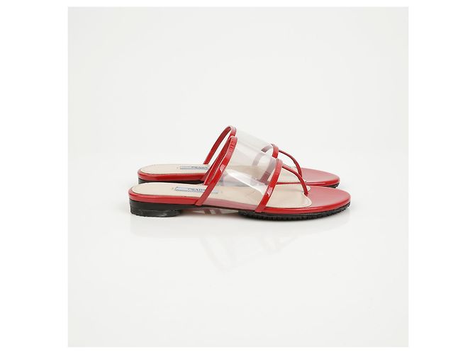Prada Lackierte transparente Sandalen Rot - Ansicht 3