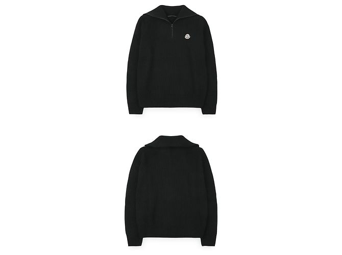 Moncler Herren-Strickpullover mit Stehkragen, halbem Reißverschluss und Logo-Patch - Ansicht 3