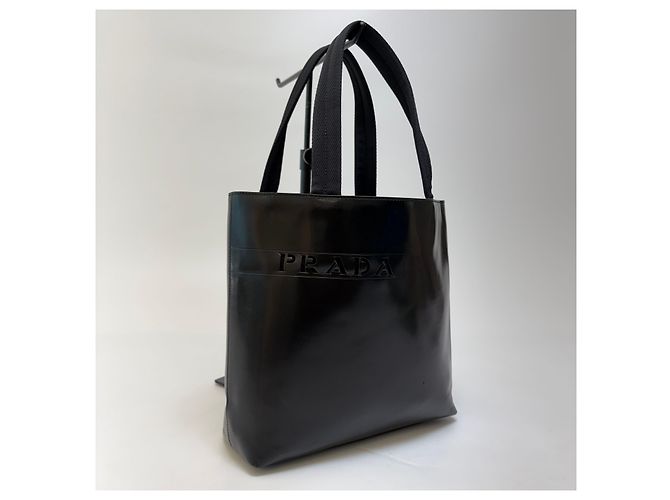 Prada Borsa Tote in pelle con logo impresso Nero - vista 2