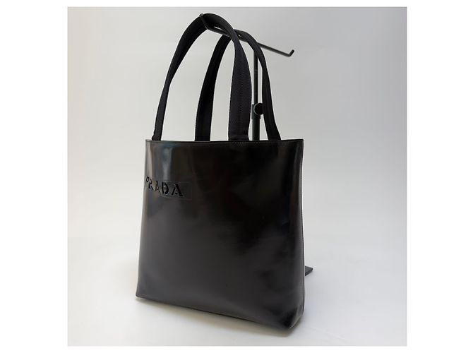 Prada Borsa Tote in pelle con logo impresso Nero - vista 3