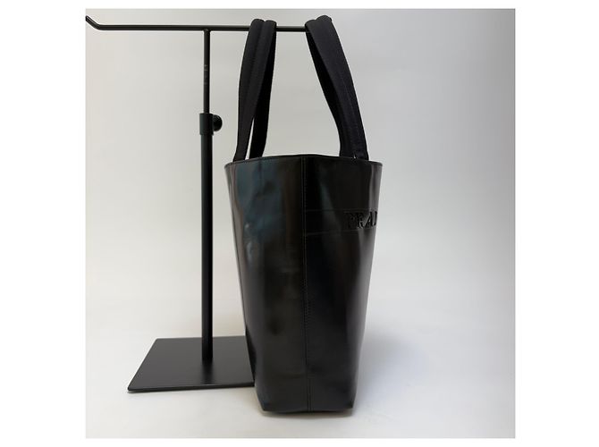 Prada Borsa Tote in pelle con logo impresso Nero - vista 4