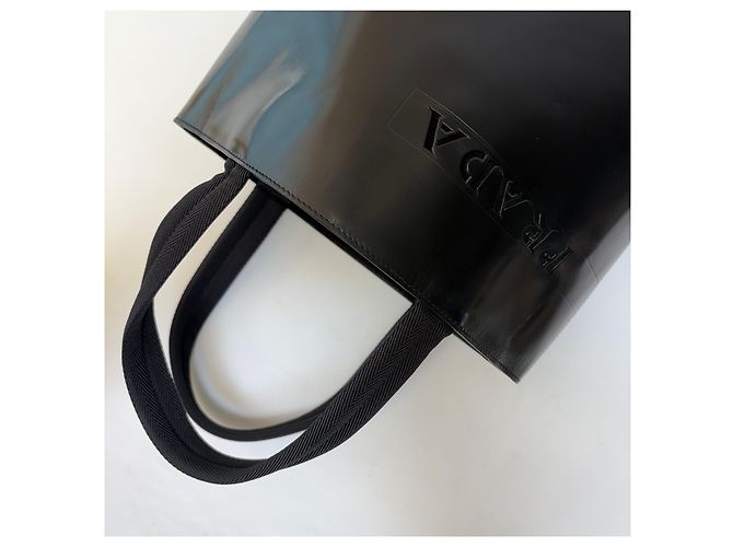 Prada Borsa Tote in pelle con logo impresso Nero - vista 7