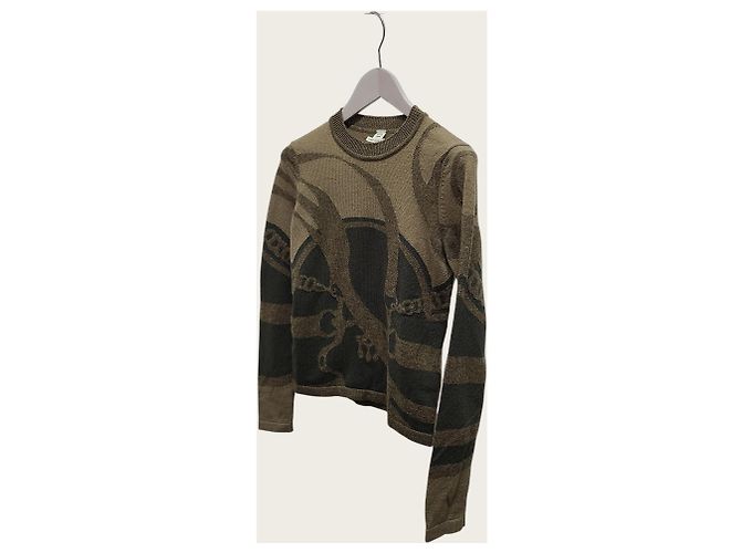 Hermès Vert de Gris Khaki Intarsia Kaschmir-Strickpullover - Ansicht 2