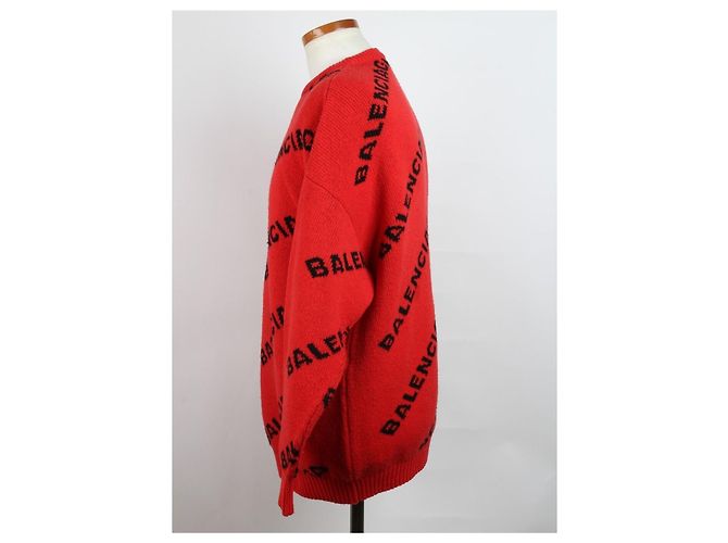 Balenciaga Pull en maille Multi Logo Rouge - vue 3
