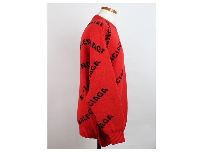Balenciaga Pull en maille Multi Logo Rouge - vue 4