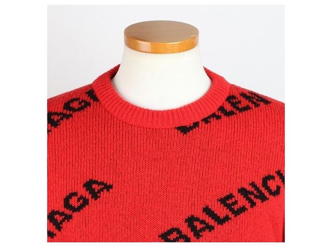 Balenciaga Pull en maille Multi Logo Rouge - vue 5