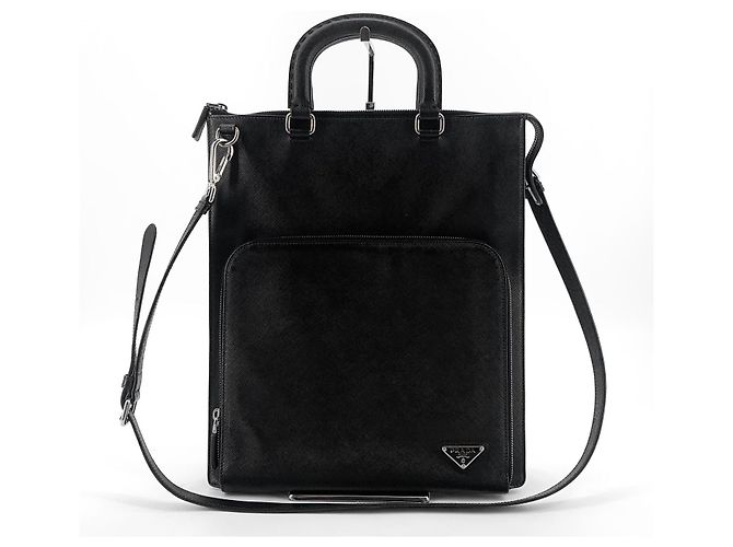 Prada Borsa Tote e Borsa a Spalla con Logo Triangolare in Saffiano - vista 9