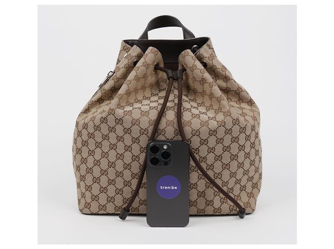 Gucci Jacquard Canvas Drawstring Backpack - view 12