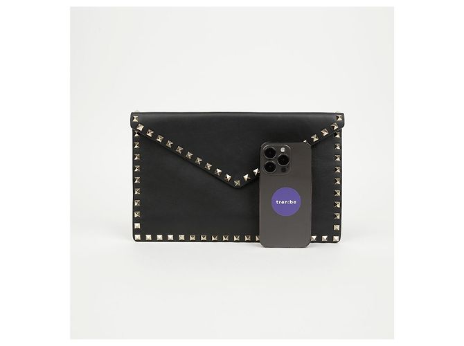 Valentino Clutch a Busta Rockstud in Pelle Nera - vista 7