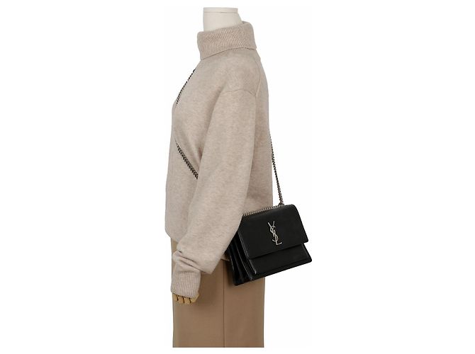 Autre Marque Borsa a Tracolla Sunset Medium in Pelle Liscia con Catena Nero Argento - vista 12