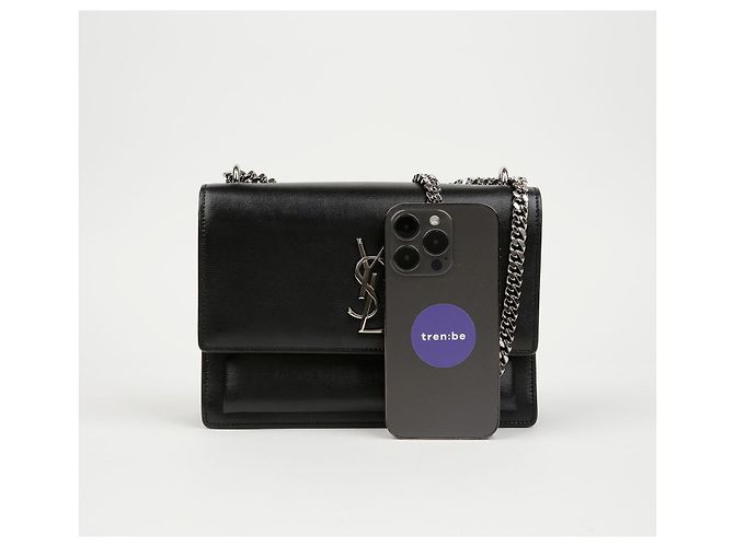 Autre Marque Borsa a Tracolla Sunset Medium in Pelle Liscia con Catena Nero Argento - vista 8