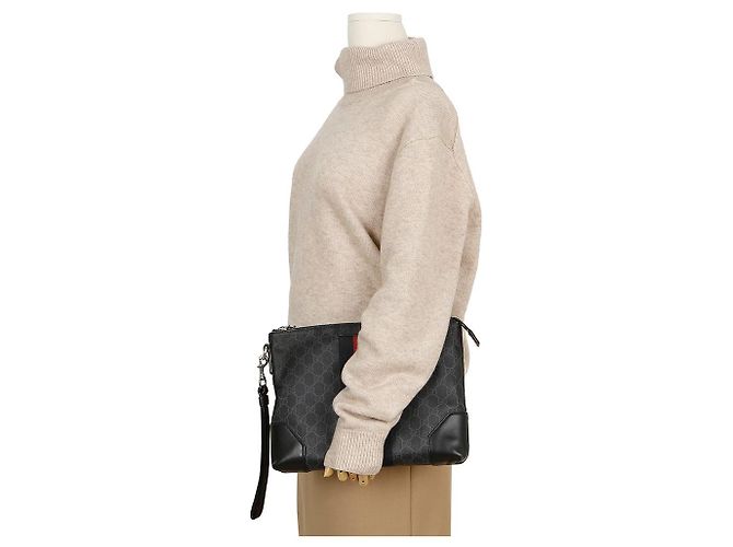 Gucci Clutch Bag GG Supreme Canvas Web Strap Black - vista 11