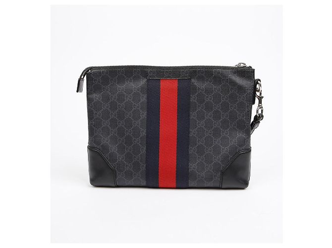 Gucci Clutch Bag GG Supreme Canvas Web Strap Black - vista 2