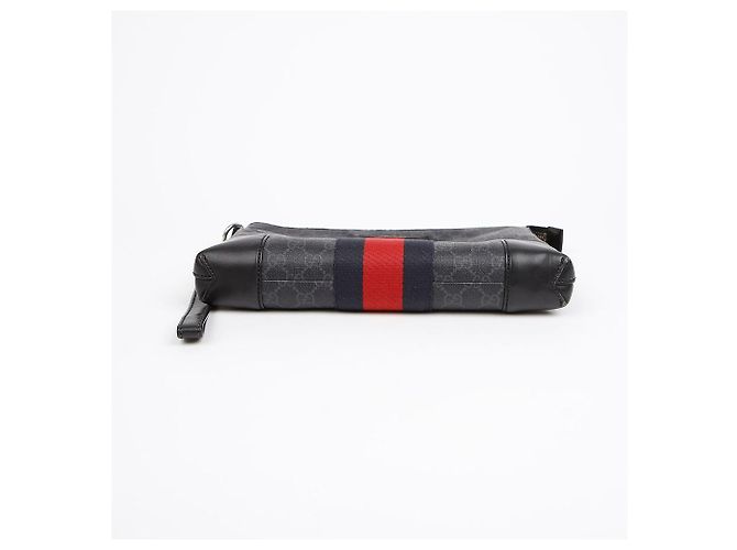 Gucci Clutch Bag GG Supreme Canvas Web Strap Black - vista 5