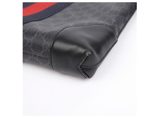 Gucci Clutch Bag GG Supreme Canvas Web Strap Black - vista 6